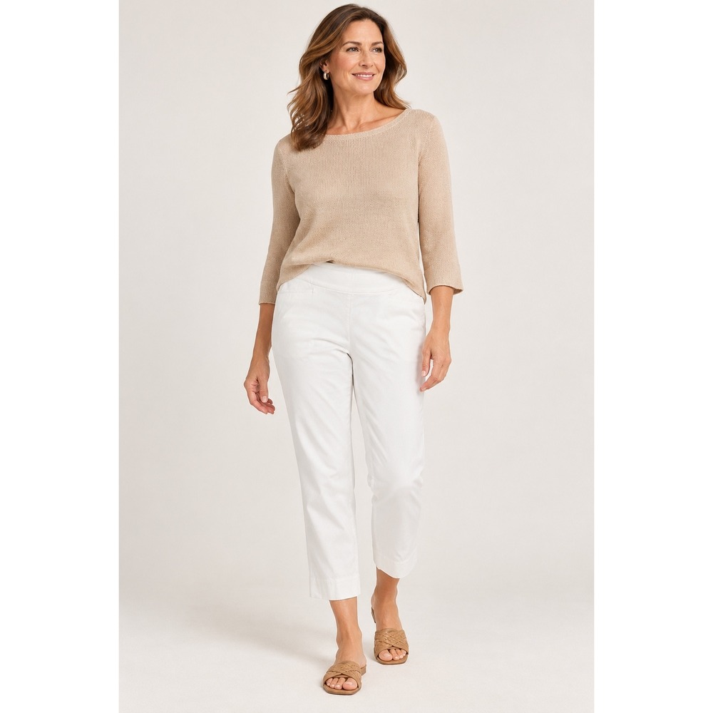 Chico's Women White Pull On Crop Pants Size 2 US 12 Stretch Comfort Casual Work